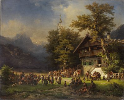 Fiesta del árbol de mayo frente a una taberna en el bosque de Karl Millner